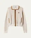 Miu Miu Suede-trim Cotton Crochet Pelle Zip Cardigan