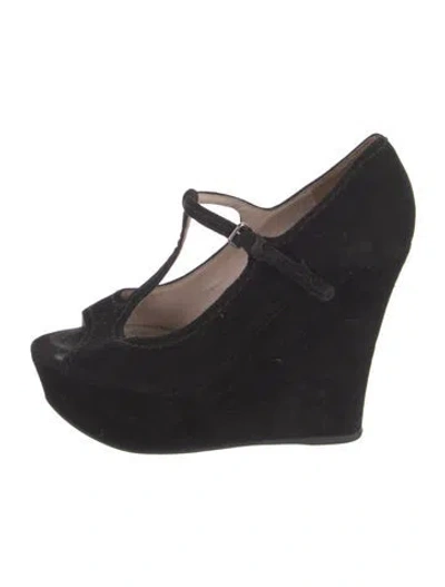 Pre-owned Miu Miu Suede T-strap Pumps In Black