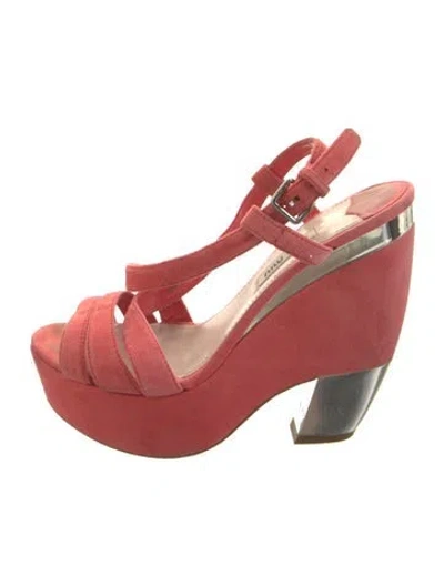 Pre-owned Miu Miu Suede T-strap Sandals In Pink