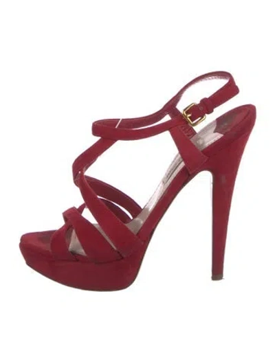 Pre-owned Miu Miu Suede T-strap Sandals In Red