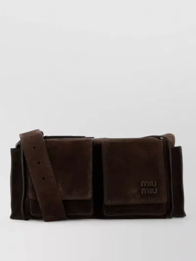 Miu Miu Suede Utilitaire Crossbody Bag Adjustable Strap In Brown