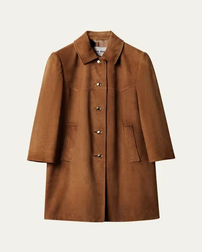 Miu Miu Waxed Suede Coat In Brown