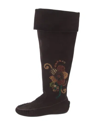 Pre-owned Miu Miu Suede Whipstitch Trim Boots In Burgundy