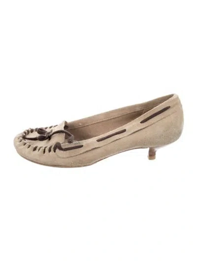 Pre-owned Miu Miu Suede Whipstitch Trim Loafers In Neutral