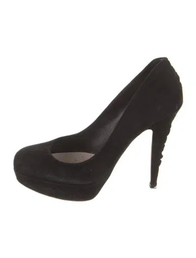 Pre-owned Miu Miu Suede Whipstitch Trim Pumps In Black