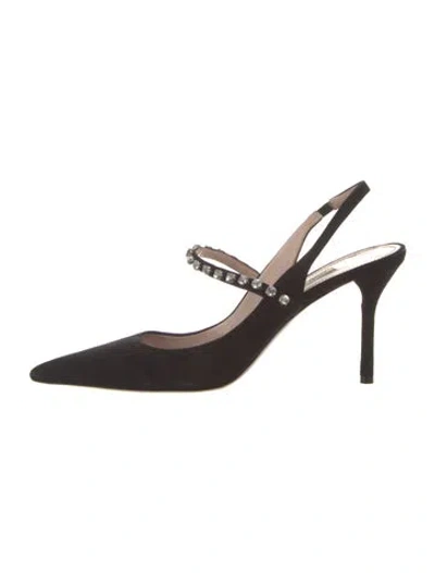 Pre-owned Miu Miu Suede Whipstitch Trim Slingback Pumps In Black