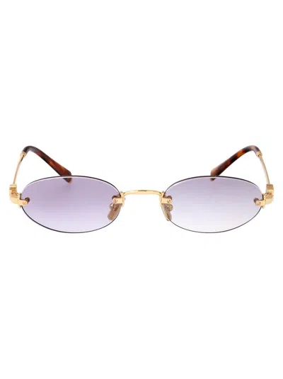 Miu Miu Logo Metal Oval Sunglasses In Gold