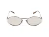 Miu Miu Oval-frame Silver-tone Sunglasses In Neutral