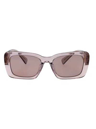 Miu Miu Logo-plaque Rectangle-frame Sunglasses In Pink