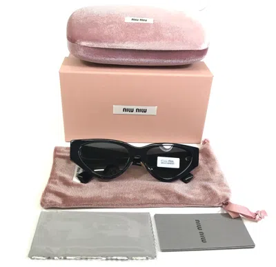 Pre-owned Miu Miu Sunglasses Smu03z 1ab-5s0 Polished Black Gold Cat Eye Frames 54-17-140 In Gray