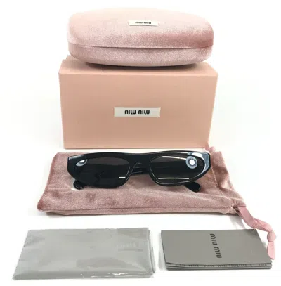 Pre-owned Miu Miu Sunglasses Smu07z 1ab-5s0 Shiny Black Cat Eye Frames W/ Dark Grey Lenses In Gray