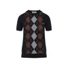Miu Miu Cashmere Argyle Short-sleeve Sweater In Blue
