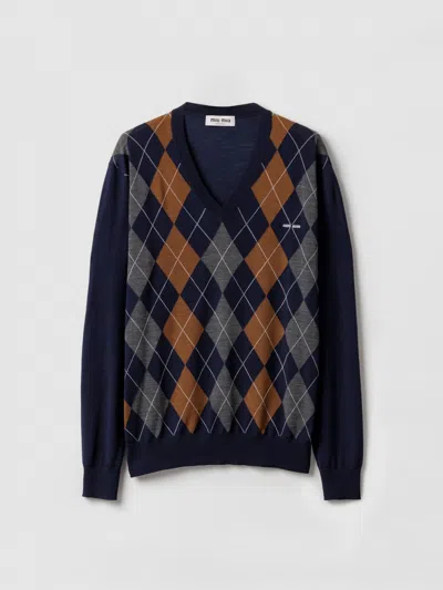 MIU MIU MIU MIU SWEATER WOMAN BLUE