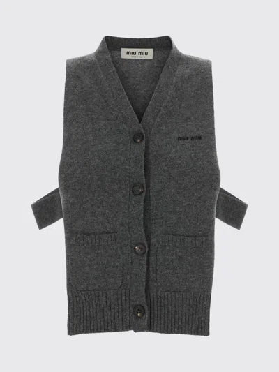 Miu Miu Knitwear Top Sleeveless Ribbed Hem Pockets In Gray