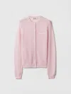 Miu Miu Cashmere Knit Cardigan With Ribbed Collar And Cuffs In Pink
