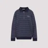 Miu Miu Striped Cotton Sweatshirt With Pointed Collar In Blue