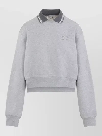 Miu Miu Sweatshirt Long Sleeves Contrast Collar Ribbed Hem In Animal Print