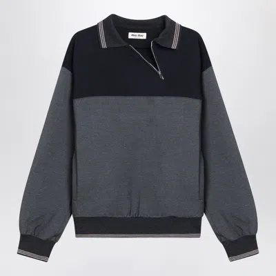 Miu Miu Jacket Contrast Collar Ribbed Cuffs Hem In Black