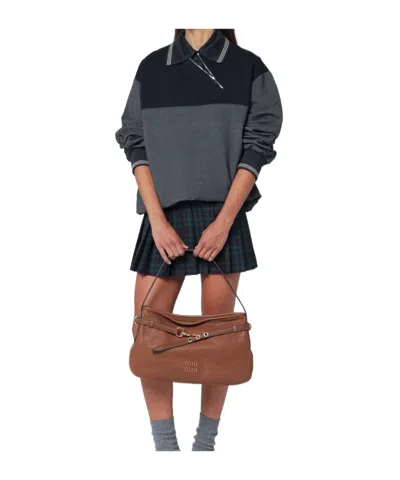 Miu Miu Sweatshirt With Zip Anthracite/blue In Gray
