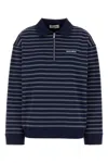 Miu Miu Striped Cotton Sweatshirt With Pointed Collar In Multi