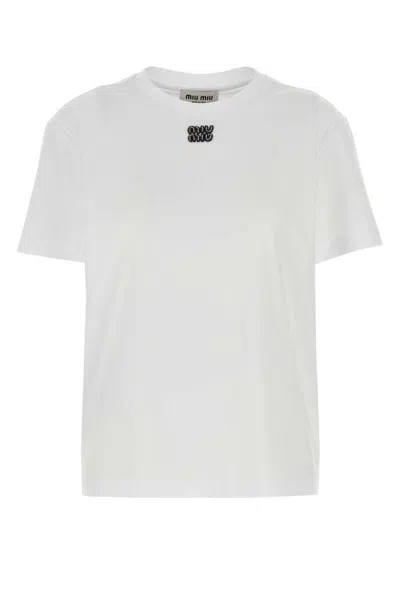 Miu Miu Decorated Logo T-shirt In White