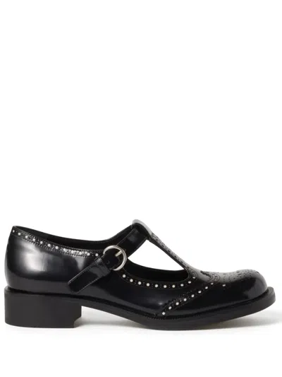 Miu Miu Logo Leather Mary Jane In Black