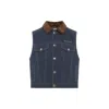 Miu Miu Tailored Denim Vest With Contrasting Corduroy Collar In Blue