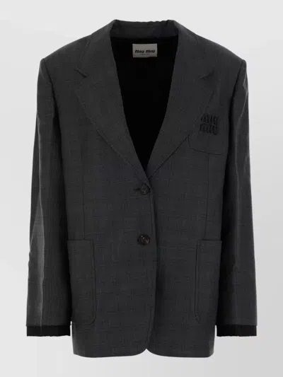 Miu Miu Tailored Jacket Button Cuffs Front Pockets Lapel In Black