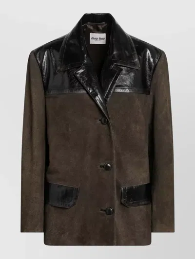 Miu Miu Tailored Jacket Contrast Panels Front Pockets In Brown