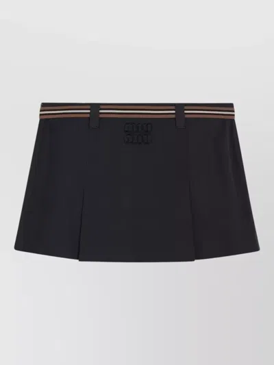 Miu Miu Tailored Shorts Belt Loops Pleats Striped Waistband In Black