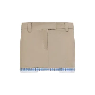 Miu Miu Skirt With Back Slit Pockets And Plaid Trim In Beige