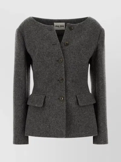MIU MIU TAILORED WOOL BLAZER FEATURING PEPLUM DETAIL