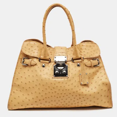 Pre-owned Miu Miu Tan Ostrich Leather Special Edition 07/8 Push Lock Tote