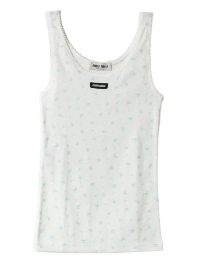 Miu Miu Floral-print Tank Top In White