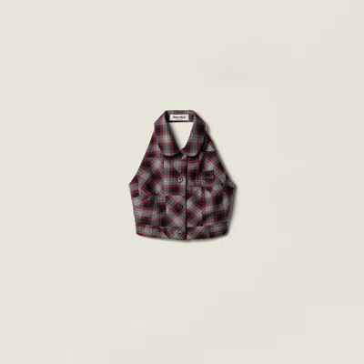 Miu Miu Tartan Patchwork Top In Brown