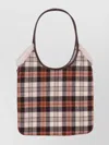Miu Miu Tartan Pattern Soft Tote Bag With Handles