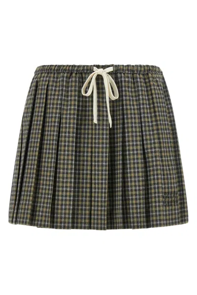 Miu Miu Tartan Pleated Skirt In Multi