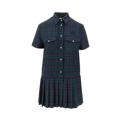 MIU MIU TARTAN WOOL MINI DRESS