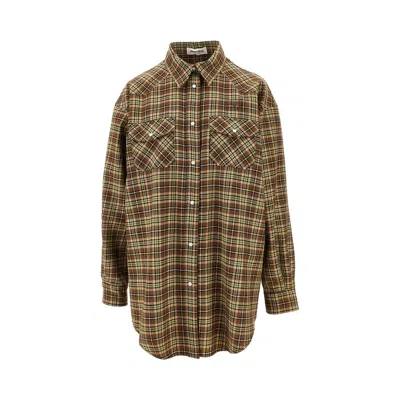 Miu Miu Tartan Wool Shirt In Brown