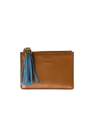 Miu Miu Tassel-detail Leather Cardholder In Brown
