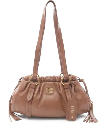 Pre-owned Miu Miu Tassel-detail Leather Shoulder Bag In Brown
