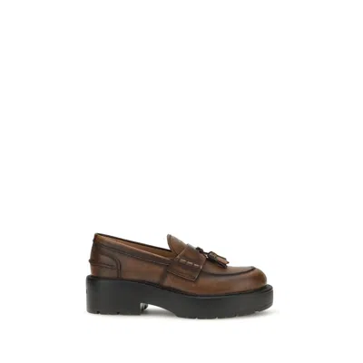 Miu Miu Tassel Leather Platform Loafer In Brown