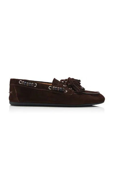 Miu Miu Tasseled Suede Loafers In Brown