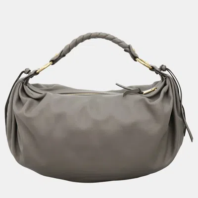 Pre-owned Miu Miu Tassle Shoulder Bag With Braided Handle In Gray