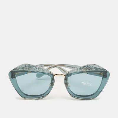 Pre-owned Miu Miu Teal Blue Gradient Smu 01x Butterfly Sunglasses