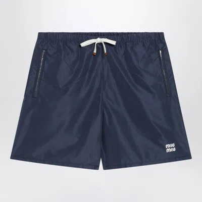 Miu Miu Tec Fabric Windproof Bermuda Shorts In Blue