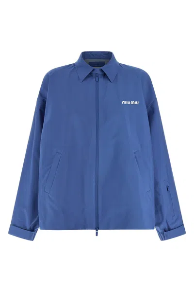 Miu Miu Tech Canvas Windbreaker In Blue