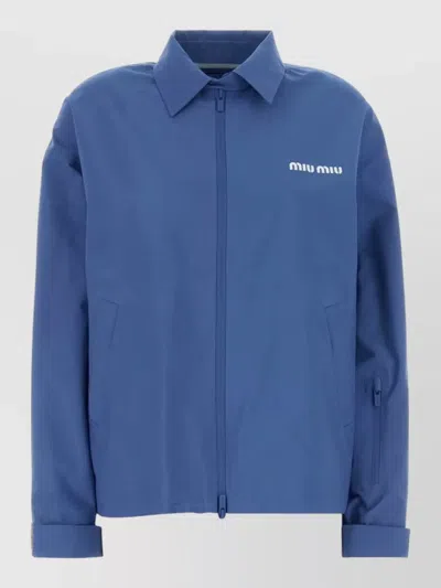 MIU MIU TECH FABRIC COLLARED WINDBREAKER JACKET LONG SLEEVES