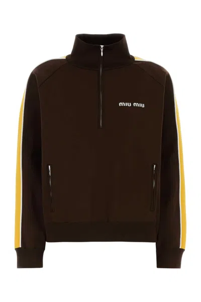 Miu Miu Tech Fabric Sweatshirt In Brown