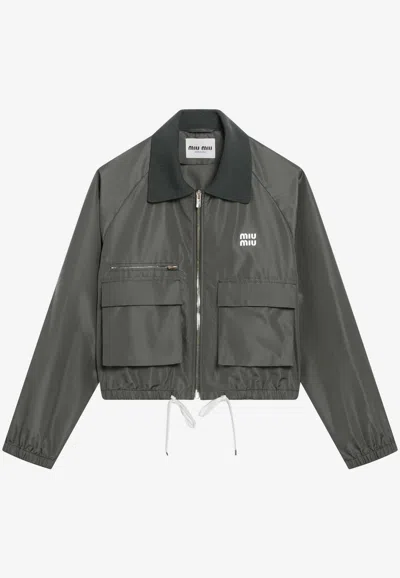 Miu Miu Technical Blouson Jacket In Gray